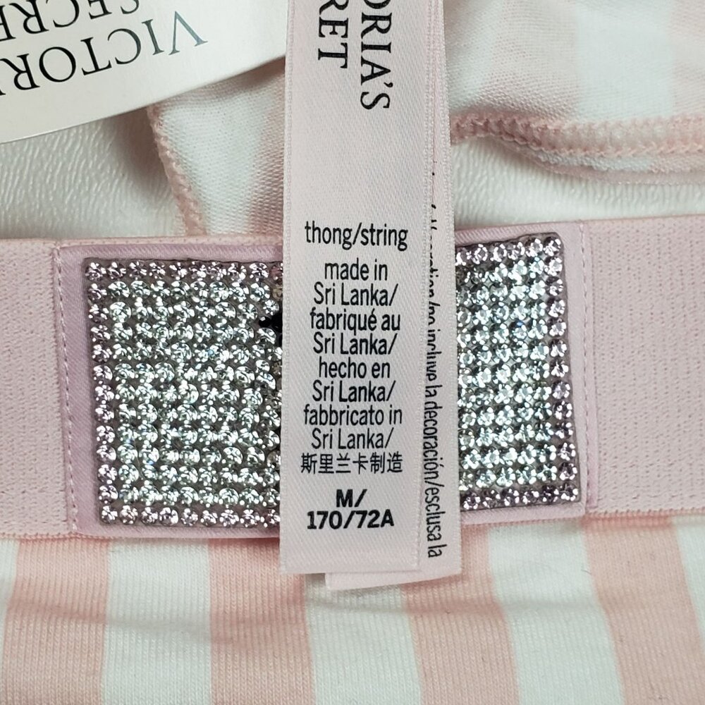Victoria's Secret Shine Patch Thong Panty Womens Medium VS Signature Pink Stripe - Picture 2 of 14